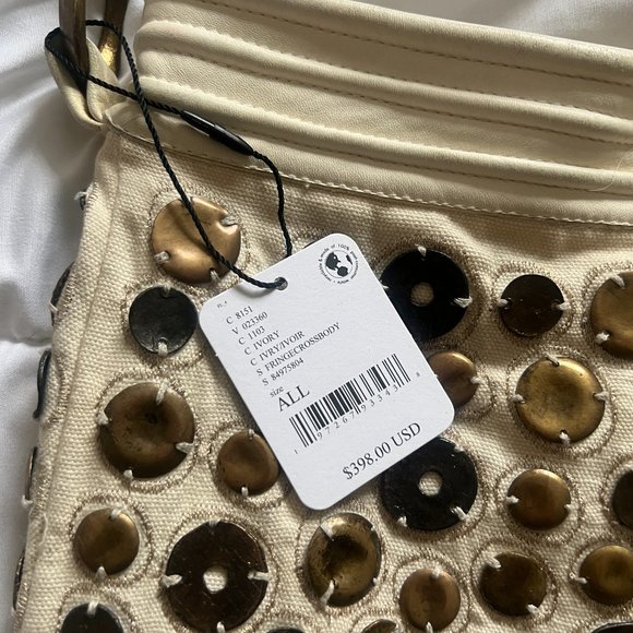 COPY - FREE PEOPLE CECILY BAG in white with leather fringes and antique coins - Picture 3 of 9